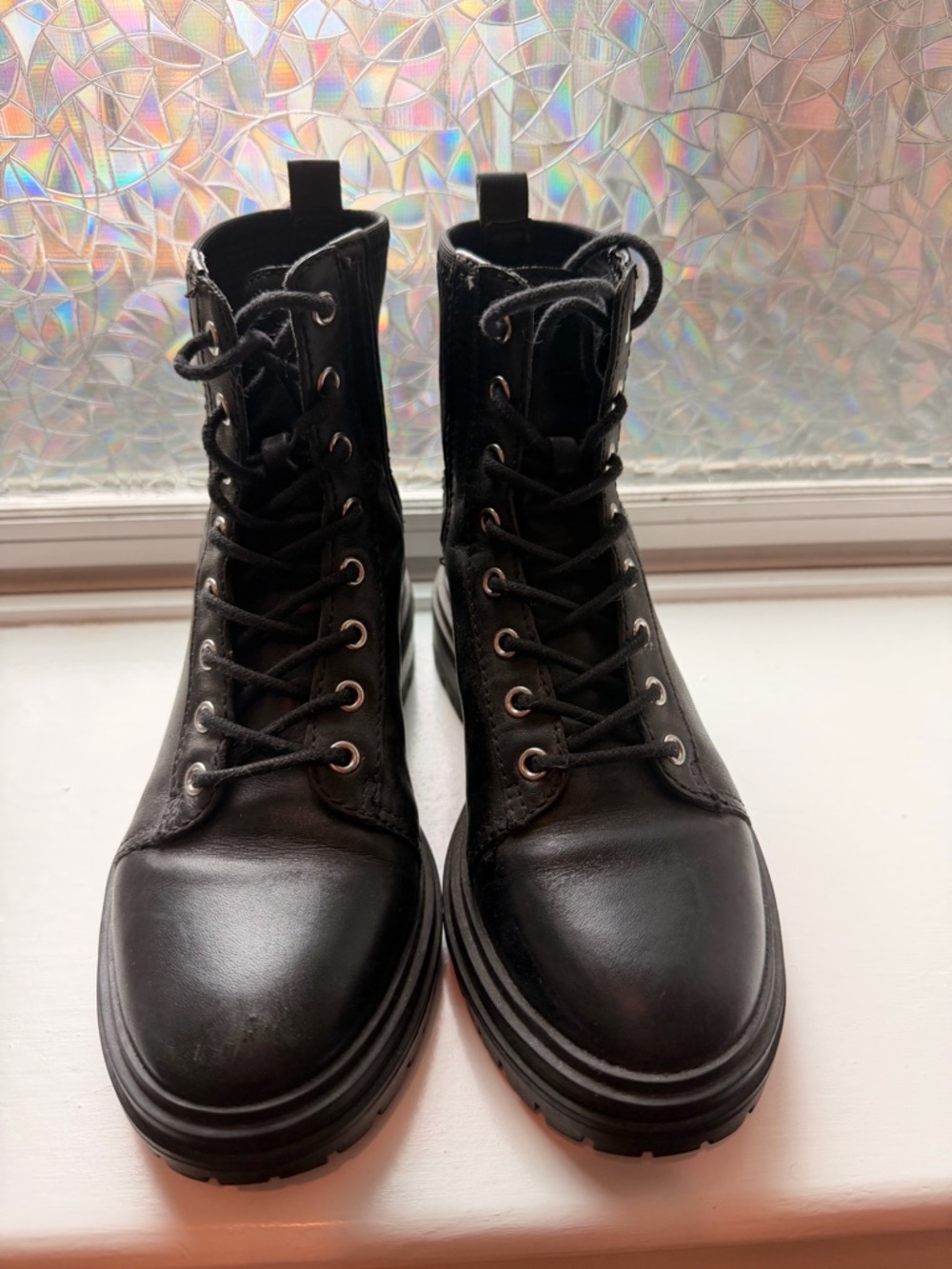 Vince Camuto Black Leather Combat Boots